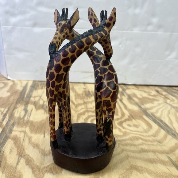 Hand Carved Wood Two Intertwined Giraffe Statue Made in Kenya – African Folk Art - Picture 3 of 7